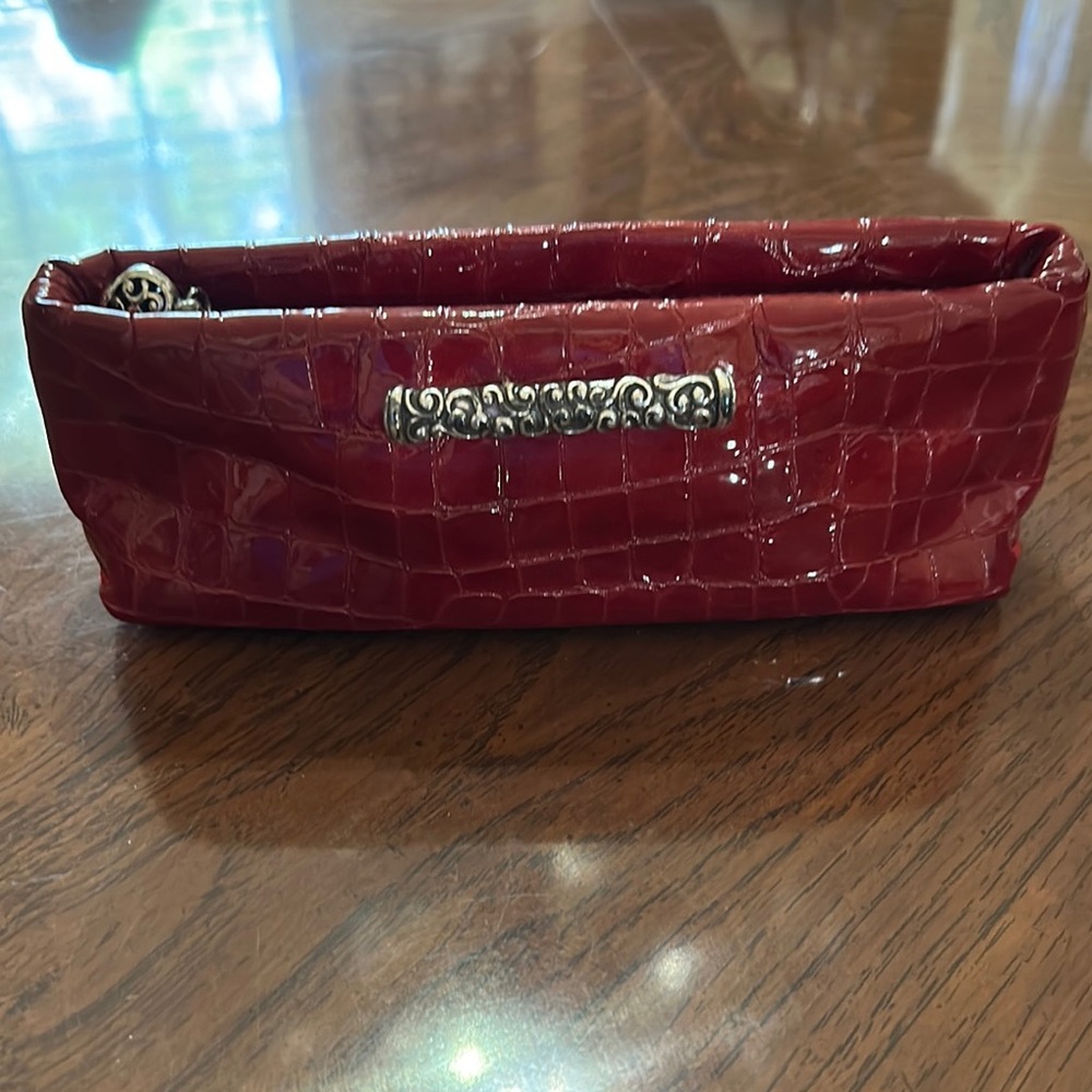 Brighton Red Crocodile-Embossed Cosmetic Bag
